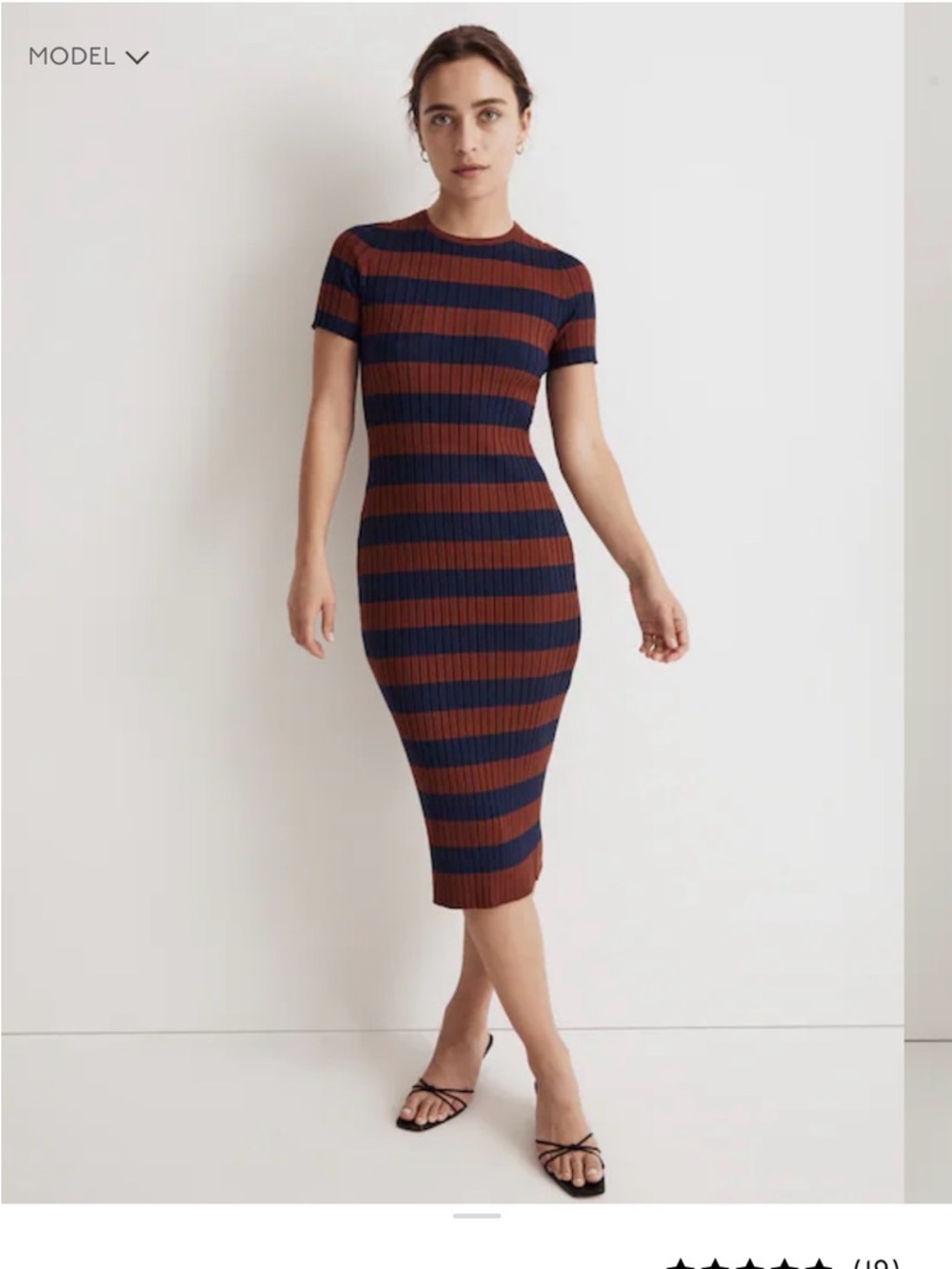 Madewell Striped Ribbed Knit Dress Women’s Medium Casual Midi Crewneck - Picture 4 of 13
